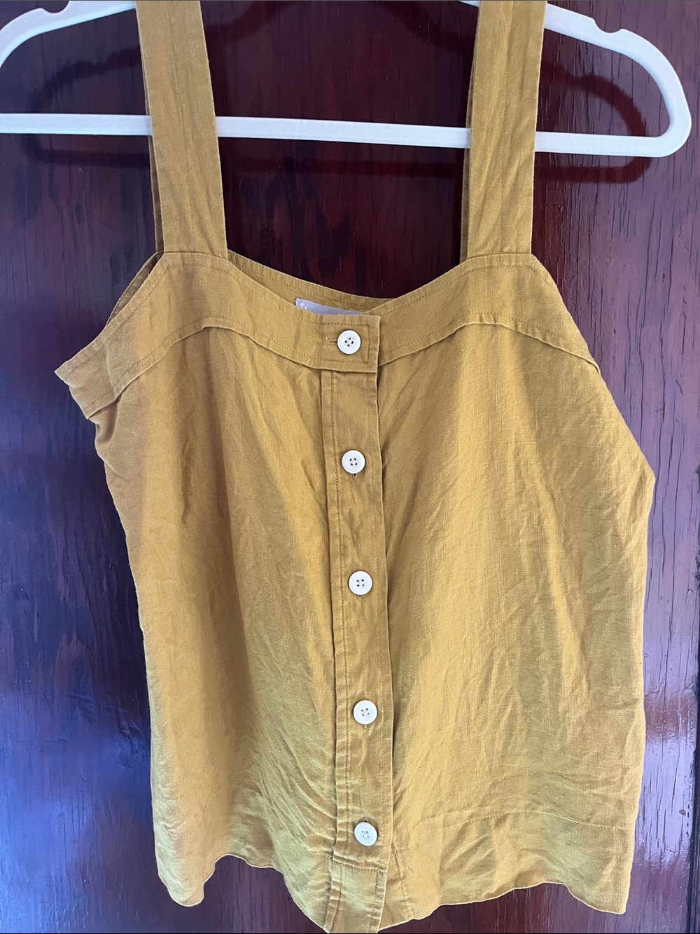 Everlane Green Botton Front Sleeveless Linen Top